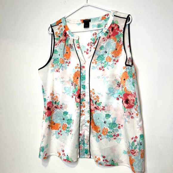 Ann Taylor Floral Sleeveless Top Lightweight Summer Size L - Picture 2 of 11